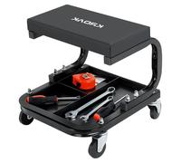 Taburete para mecánicos, con capacidad de carga de 120 kg, altura ajustable de 46 cm a 61 cm, estructura de acero, asiento acolchado y ruedas giratorias de 360 grados