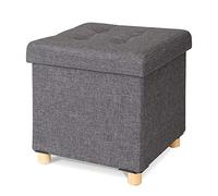Taburete plegable con pies caja de almacenamiento otomano lino 38x38x38 cm, Gris