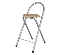Taburete plegable de cocina con reposapiés | Estructura Metálica | Auxiliar Hogar | Plata y Madera | 40x45x80 cm
