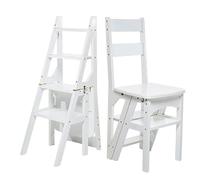 Taburete plegable de madera maciza, escalera de doble propósito de 4 escalones, soporte de exhibición de escalada, estante de flores para el hogar, oficina, cocina, biblioteca