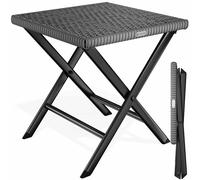 Taburete plegable de polirratán, color antracita, 3 en 1, capacidad de carga de 120 kg, 43 x 40 x 44 cm, plegable, fácil de transportar, resistente a la intemperie para exteriores
