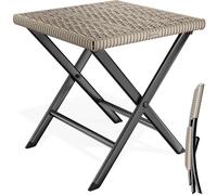 Taburete plegable de polirratán color crema 3 en 1, con una capacidad de carga de 120 kg, 43 x 40 x 44 cm, plegable, fácil de transportar y resistente a la intemperie para exteriores