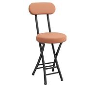 Taburete plegable marrón claro con respaldo, silla de bar portátil de piel acolchada, diseño redondo acolchado para cocina, comedor y uso al aire libre - Cact & Slish