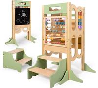 Taburete plegable para niños pequeños - Torre de aprendizaje para la cocina - Fomenta la autonomía y el descubrimiento - Centro de aprendizaje 6 en 1 - 3 alturas ajustables - Verde