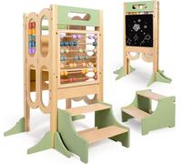 Taburete plegable para niños pequeños - Torre de aprendizaje para la cocina - Fomenta la autonomía y el descubrimiento - Centro de aprendizaje 6 en 1 - 3 alturas ajustables - Verde