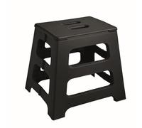 Taburete plegable para niños y adultos, hasta 120 kg, revestimiento antideslizante con práctica asa, extremadamente ligero, 39 cm de alto, plástico, color negro o beige (negro)