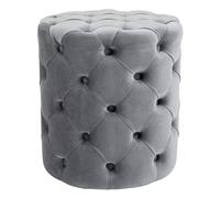 CLP Puff Redondo de Terciopelo Drancy, Acolchado con Botones Decorativos, Estilo Chesterfield, para Sala de Estar o Dormitorio, Color:Gris, Tamaño:M