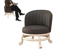 Taburete rodante | Respaldo ergonómico e impermeable | Silla | Cojín de piel sintética impermeable, respaldo ergonómico suave, taburete giratorio bajo con ruedas suaves