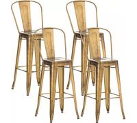 Taburete rústico para interior y exterior, modelo Dorcas, de latón, con diseño industrial, respaldo, ideal para cocina y bar, con asiento de metal