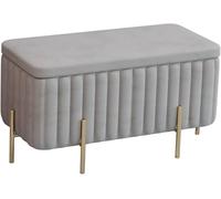 Taburete tapizado capitoné con patas de metal, tapa de cofre acolchada, lujoso banco otomano de terciopelo para almacenamiento, banco para el pie de la cama para la entrada de la sala de estar - Gris