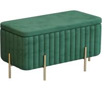 Taburete tapizado capitoné con patas de metal, tapa de cofre acolchada, lujoso banco otomano de terciopelo para almacenamiento, banco para el pie de la cama para la entrada de la sala de estar - Verd
