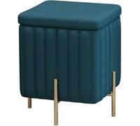 Taburete tapizado capitoné con patas de metal, tapa de cofre acolchada, lujoso banco otomano de terciopelo para almacenamiento, banco para el pie de la cama para la entrada de la sala de estar - Azul