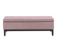 Taburete tapizado rosa pastel con patas de madera negras