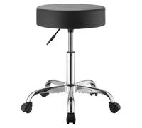 Taburetes con ruedas, juego de 2, capacidad de peso de 226.8 kg, altura ajustable, asiento ergonómico de cuero sintético (PU) con acolchado grueso, silla taburete redonda giratoria de 360° para salone
