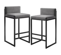 Taburetes de bar modernos de terciopelo con respaldo y reposapiés de metal, juego de 2 sillas altas tapizadas para comedor, cocina, isla de desayuno, color gris, 65 cm