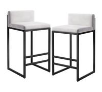 Taburetes de bar modernos de terciopelo con respaldo y reposapiés de metal negro, sillas de comedor altas tapizadas para cocina, isla de cocina, mostrador de bistró, juego de 2 unidades, 65 cm, color