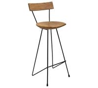 Taburetes de barra de teca maciza de 2 piezas con patas de hierro estilo | Madera maciza de teca seca al horno, patas de hierro duraderas, acabado liso, estilo rústico para interiores