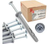 Taco de golpe 6,0 x 40 mm 200 uds, tacos con tornillo de acero galvanizado, tacos para pladur y hormigón, anclaje pared y montaje rápido con clavo metálico profesional, Lun Fix