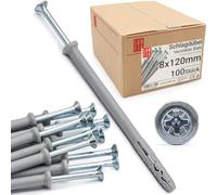 Taco de golpe 8,0 x 120 mm 100 uds, tacos con tornillo de acero galvanizado, tacos para pladur y hormigón, anclaje pared y montaje rápido con clavo metálico profesional, Lun Fix
