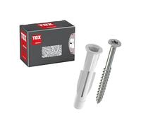 Taco multiuso TOX TRIKA 5/31 + S, taco y tornillo para casi todos los materiales de construcción, montaje sencillo, antirrotación y tapa de taco que protege la superficie, 25 unidades, 01119180