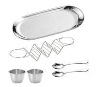 Taco Soporte 6 Piezas Set, Acero Inoxidable con Salsa Copa y Cuchara | 6 piezas Set, Acero Taco Soporte, Salsa Copa y Cuchara, Lavavajillas Fiesta Taco Martes Cocina Aparador Casa Set Pro