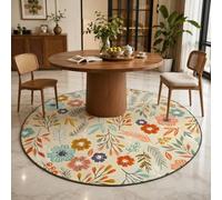 Taidianolp Alfombras redondas circulares, modernas flores naranja, azul, amarillo, morado, beige, gris, 150 cm, alfombra lavable para decoración de sala de estar, dormitorio, armario esquinero,