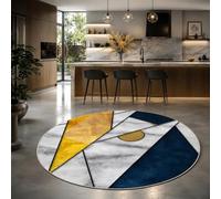 Taidianolp Alfombras redondas circulares, modernas, geométricas, amarillas, azules, blancas, grises, 150 cm, alfombra lavable para decoración de sala de estar, dormitorio, armario esquinero,