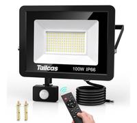 Tailcas 100W Focos LED Exterior con Sensor de Movimiento, IP66 Impermeable Foco Proyector LED con Control Remoto, 9000LM, 6500K Blanco Frío Foco LED Exterior o Interior para Jardín, Patio, Garaje