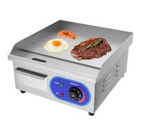 TAIMIKO Plancha eléctrica de acero inoxidable, parrilla de mesa profesional, 220-240 V, 1700 W, placa de parrilla de hierro, superficie lisa, antisalpicaduras (35,5 x 30 cm)