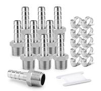 TAISHER 10PCS Forja de acero inoxidable 304 de accesorios de manguera de aire, accesorios de manguera Barb 8MM Barb x 1/4" MBSP adaptador de tubo con abrazadera de manguera 10PCS