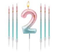 TAIXING vela de cumpleaños con números 2, 3D degradado de color, para niños, color rosa, azul degradado, vela numérica