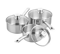 Tala Performance - Juego de utensilios de cocina de acero inoxidable de 3 piezas, cacerolas con tapa de cristal, 16, 18 y 20 cm. Fabricado en Portugal, apto para todos los tipos de fuegos, incluyendo