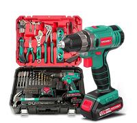 Taladro Atornillador 12V, HYCHIKA 104pcs Taladro Bateria Kit Herramientas Bricolaje, 1,5Ah destornillador electrico, 30N.m Par Máx, 1 Hora de Carga Rápida, Caja Herramientas Completa
