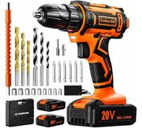 Taladro Atornillador a Batería 20V Inalámbrico, 42Nm Alto Torque, 2 Baterías Recargables 2000mAh, 25+1 Ajustes de Par, 2 Velocidades, Portabrocas 10mm, Luz LED Integrada, Juego 24 Piezas Accesorios