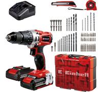 Taladro percutor con batería TE-CD 18/2 Li-i +64 PXC de Einhell (18 V, 44 Nm, engranaje de 2 veloc., incl. 2 baterías 2,0 Ah, cargador rápido, maletín y set de acces. de 64 piezas)