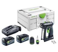 Taladro atornillador a batería Festool C 18-Basic 18 V 45 Nm sin escobillas + 2x batería recargable 5,0 Ah + cargador + systainer