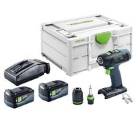 Taladro atornillador a batería Festool T 18+3-Basic de 18 V y 50 Nm sin escobillas + 2 baterías de 5,0 Ah + cargador + Systainer