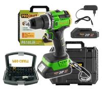 Taladro atornillador a batería Procraft PA18LiH-1B-C 20 V 80 Nm sin escobillas + 1 batería de 2,0 Ah + cargador + maletín
