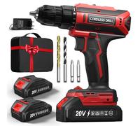 Taladro Atornillador Batería con 2 Baterías, 20V Taladro Bateria par Máximo de 42Nm, Taladro Inalámbrico 2 Velocidades, Apto para Baterías Makita, 25+1 Niveles de Par, Portabrocas 10mm, Luces LED Red