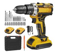 Taladro atornillador inalámbrico, 18 V, destornillador desatornillador con 2 baterías, 45 Nm, taladro percusión, 25 + 3 ajustes de par, 2 velocidades, 24 accesorios y Maleta, LED Light,para bricolaje