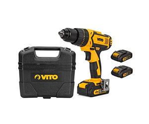 Taladro atornillador inalámbrico 18 V Vito Power + 2 baterías litio 2.0 ah + maletín con 18 accesorios