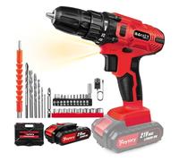Taladro atornillador inalámbrico de 21 V, taladro desatornillador inalámbrico con batería 1.5 Ah und 45 N.m, 25 + 1 ajustes de par, 29 accesorios y Maleta, 2 velocidades, para reparación de casa