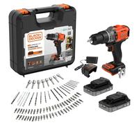 Black + Decker Taladro percutor inalámbrico BCD383D2XKA-QW de 18 V con 2 baterías y 80 brocas
