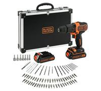 Black & Decker Taladro percutor BDCHD18BAFC 18V, 2x1,5Ah Li-Ion, 80 accesorios, luz LED, maletín