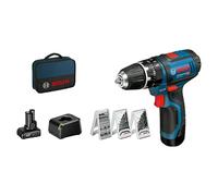 Taladro atornillador percutor de batería GSB 12V-15 (12 V, 2 baterías, 2 Ah - 4 Ah, 30 Nm, 2 baterías + cargador + juego de puntas de 25...