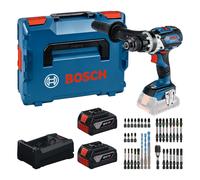 Taladro atornillador percutor inalámbrico Bosch GSB 18V-110 C Professional, 18 V, 110 Nm (0615A500E0), motor brushless, incluye 2 baterías de 5,0 Ah, cargador, juego de 35 piezas y maletín L-Boxx