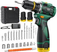 Taladro inalámbrico, motor sin escobillas, 23 niveles de torque ajustables, 2 baterías