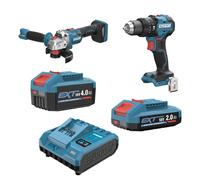 Taladro percutor 18v 75nm y amoladora 18v 125mm brushless 2x2 y 4ah erbauer