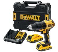 Taladro percutor a batería dewalt 18v brushless - 2 baterias - 2 baterías xr li-ion 2,0ah, cargador multi-voltaje y maletín tstak - dcd778d2t-qw