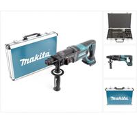 Taladro percutor a batería Makita DHR 241 18 V Li-ion con portabrocas SDS-Plus solo + juego de cinceles para brocas Makita D-42444 SDS-Plus 17 pzs. en maletín de aluminio
